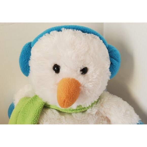 Aurora Bundled Up Snowman Blue Green Plush 10" Stuffed Animal Toy Scarf Earmuffs - Picture 3 of 8